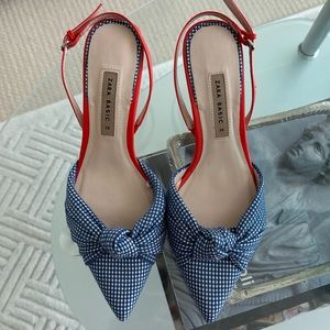 One-time Use- Zara Women’s Heeled Slingbacks with Gingham Knot Detail